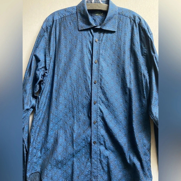 Ted Baker Archive blue paisley button down collar flip cuff shirt Sz 17 - Picture 1 of 9